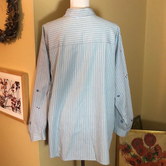 KORET StephanieIISize 2X  Striped Embroidered ButtonDown NoWrinkle Preppy Career - Picture 7 of 16